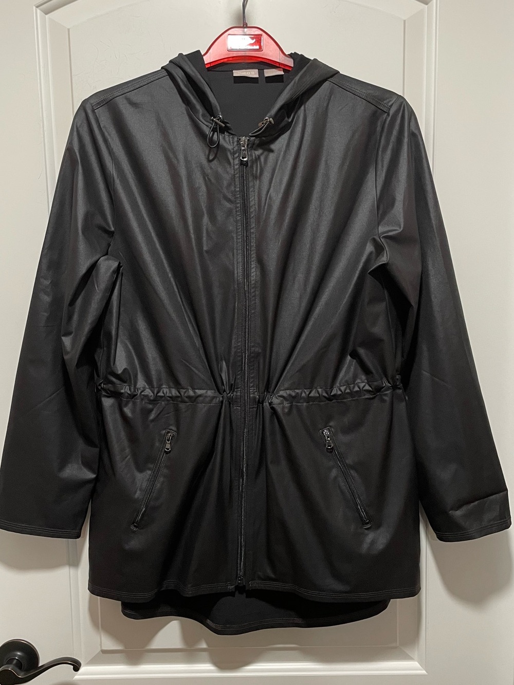 Chico's Zenergy Active Black Full Zip Hooded Adjustable Utility Jacket Sz M Sz 1